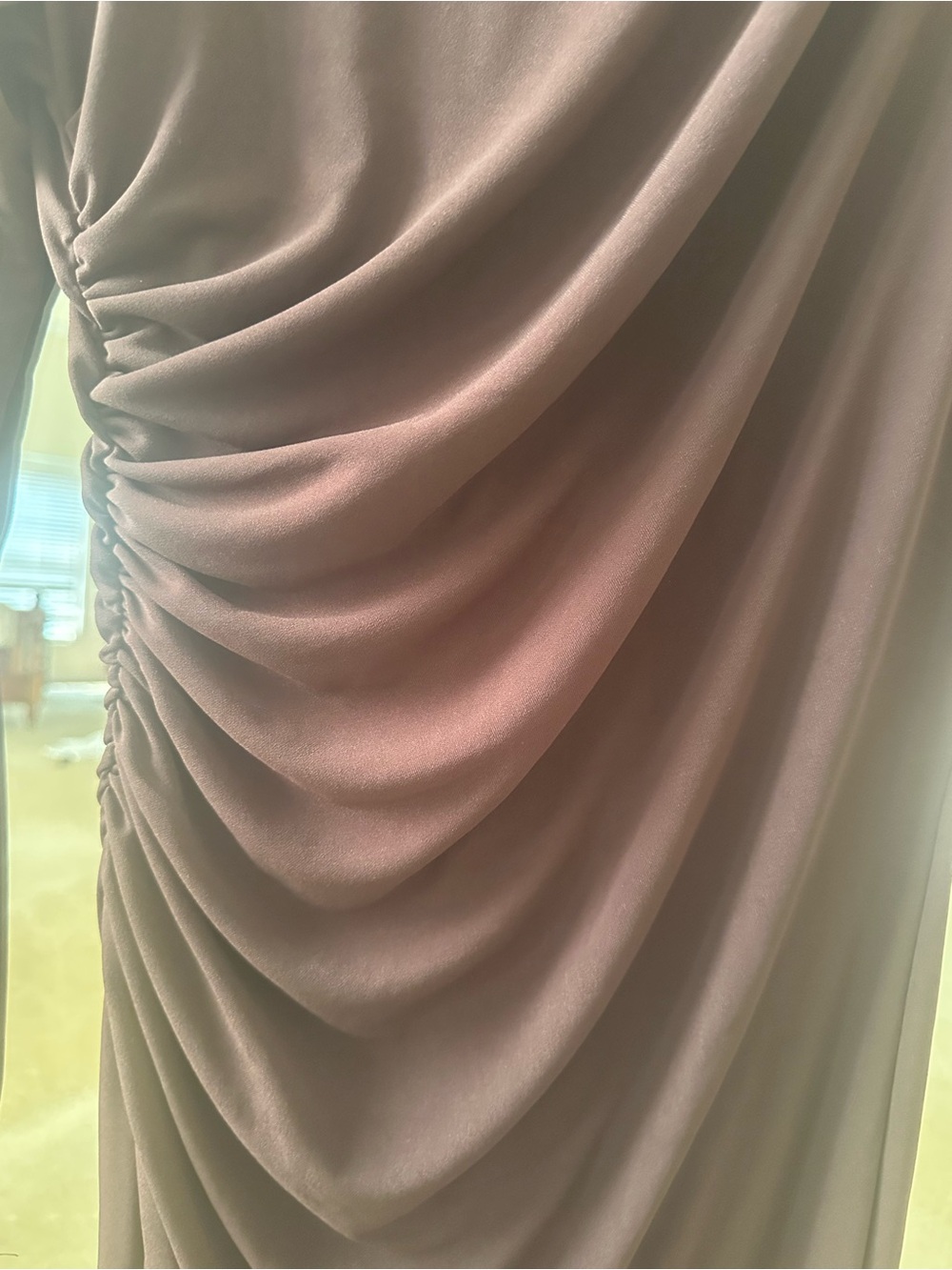 Zara Elegant Long-Sleeve Ruched Maxi Dress - Dark Brown - Picture 4 of 9